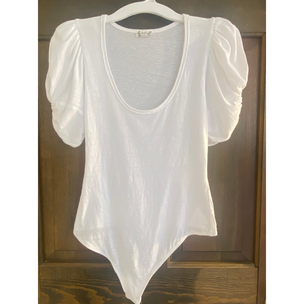 Intimately Free People White Puff Sleeve Scoop Neck Bodysuit Small Feminine